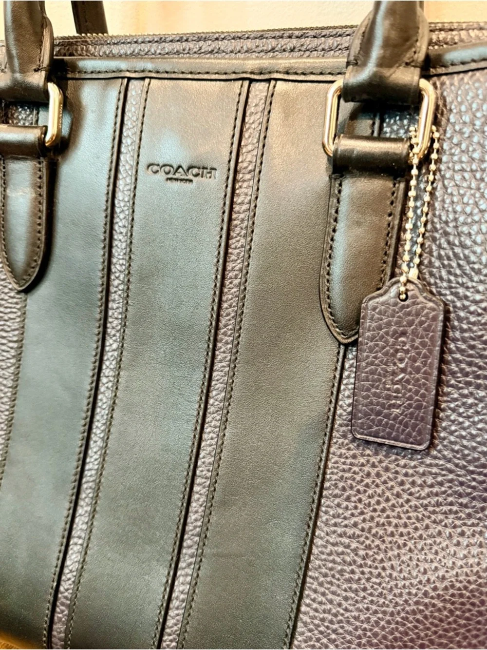 Coach Metropolitan Slim Brief – Navy and Black Pebbled Leather Laptop Bag NWOT